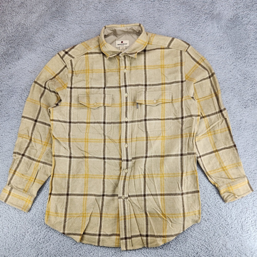 Woolrich 100% Wool Flannel Shirt 6289 Barley Men's L Plaid Button Up